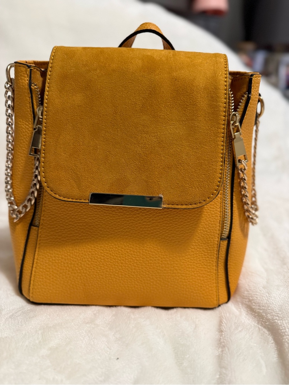 Aldo Mustard Yellow Suede-Accent Mini Backpack